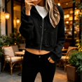 thumbnail image 6 of Helii Zip Up Hoodie Women's Cropped Sweatshirt Oversized Long Sleeve Workout Casual Drawstring Track Jacket with Pockets Soft Stretchy High Waist Streetwear Fall Winter Outfits 4 Colors, 6 of 7