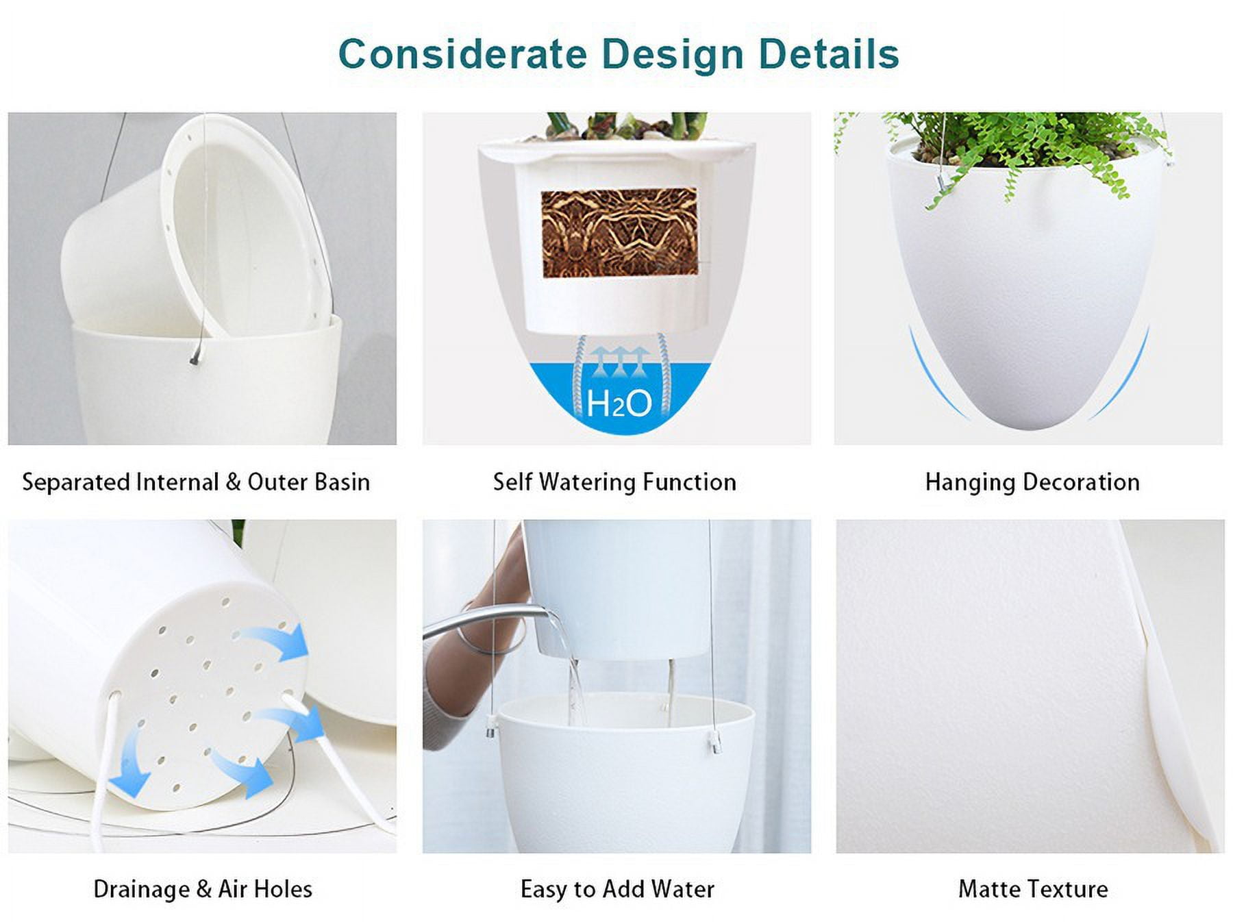 Self Watering Hanging Planter, Unique Eggshell Hanging Succulent Flower Pots Home Office Indoor Decorative Container, White