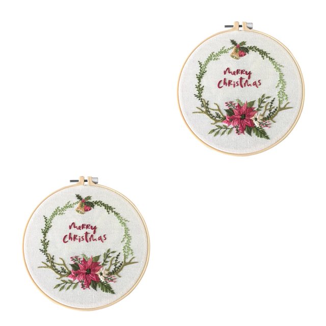 Bewildely DIY bordado de Navidad para principiantes adultos patrones de punto de cruz Kits de inicio con aro de bordado nuevo S339 2piezas Bewildely CBP176388