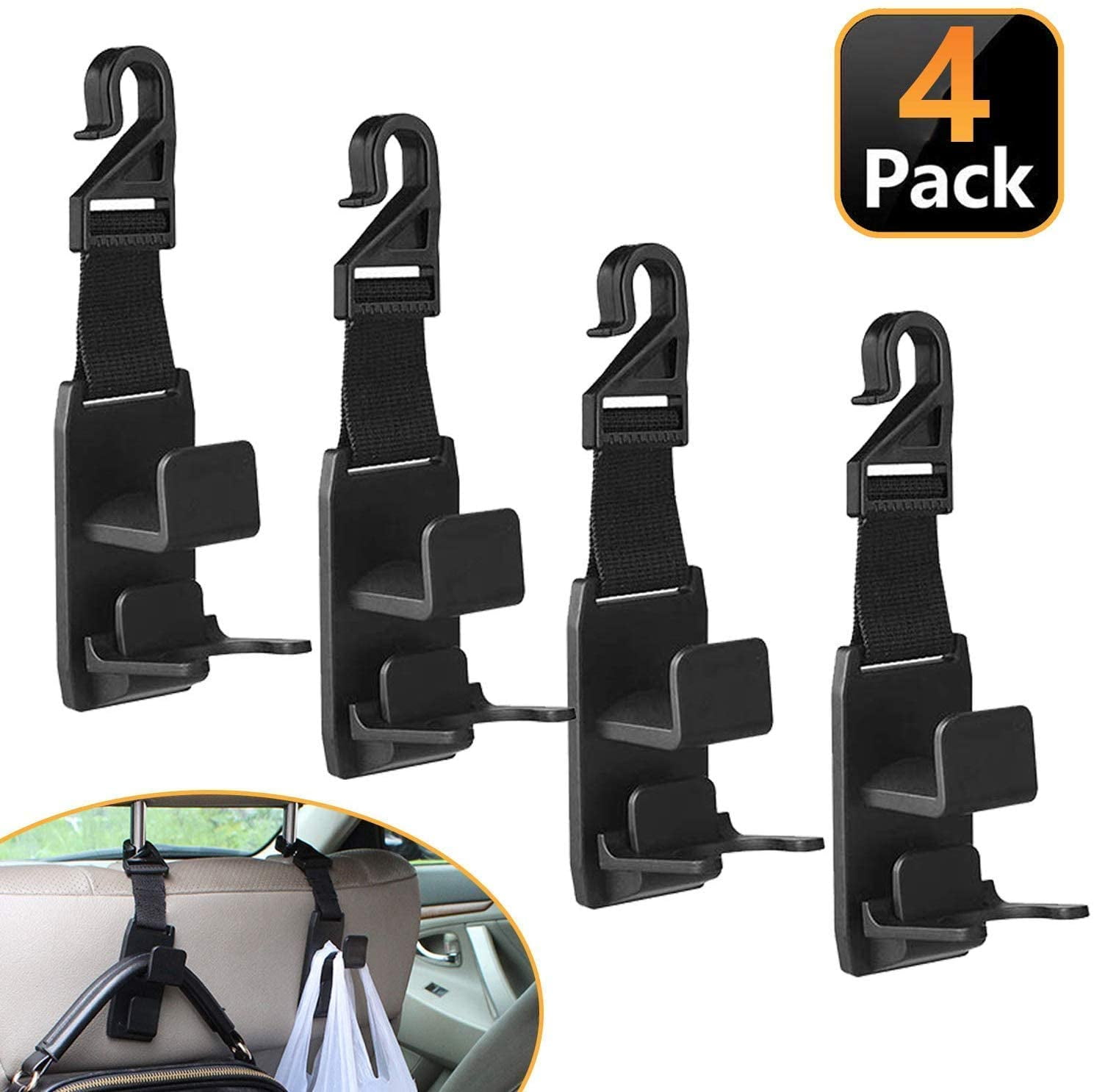 House Day Universal Car Hooks Back Seat Headrest Hanger Space Saving Hold Purse Grocery Bag Hat Cloth Handbag 4 Pack 