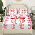 thumbnail image 3 of YST Cartoon Bow Knot Queen Size Sheet Sets 4pcs, Simple Bows Ribbon Bed Sheets Set For Bedroom, Kawaii Stripe Printed Kids Girls Soft Bed Set, White Pink Colorful Bedroom Decor Bedding Set, 3 of 6