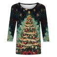 thumbnail image 5 of Fiudx Ofertas Flash Artículos En Oferta Camiseta con Estampado Navideño a La Moda para Mujer, Blusa con Mangas 3/4, Tops Informales con Cuello Redondo, 5 of 5