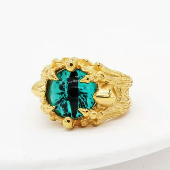 QQTDFG Men Women Evil Eye Statement Ring Punk Stainless Steel Gothic Jewelry Size 7-13-Gold Green-10