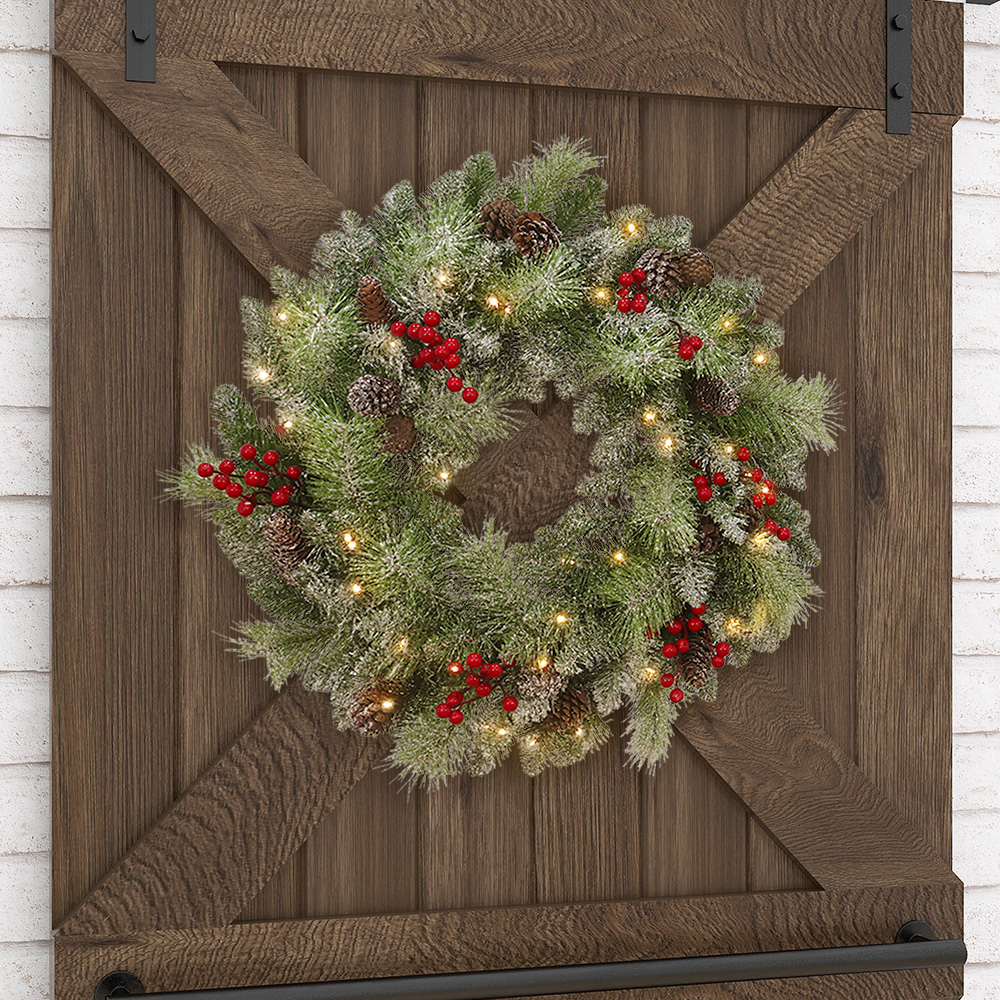 Abble 24'' Lighted Christmas Wreath with Warm White LED Lights