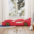 thumbnail image 2 of Miekor Furniture Wooden Race Car Bed,Car-Shaped Platform Twin Bed with Wheels For Teens,Red & Yellow 553AAJ, 2 of 8