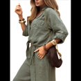 thumbnail image 3 of Camisa de Playa de Larga para Mujer, Blusa, Traje de Baño, Cuello Abotonado Verde Oscuro L, 3 of 9