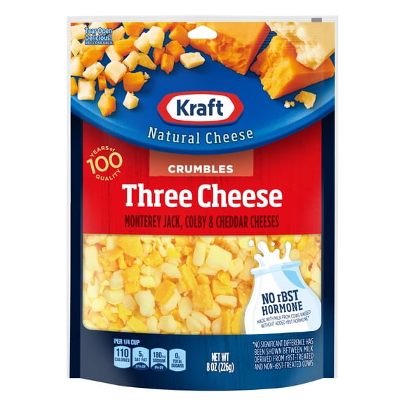 Kraft Natural Three Cheese Blend Cheese Crumbles, 8 oz Bag