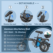 Folding Electric Bike for Adults, 14 Foldable E-Bike with 500W Motor, Commuter Mini Ebikes with 48V Removable Battery, Electric Bicycle with 25 Miles PAS Range