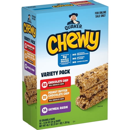 Quaker Chewy Granola Bars, 3 MDA05 Flavor Variety Pack,58 Count (Pack of 1)