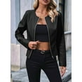 thumbnail image 6 of Women'S Plus Size PU Leather Jacket Zip Up Crew Neck Long Sleeve Jacket Outerwear Black M, 6 of 9
