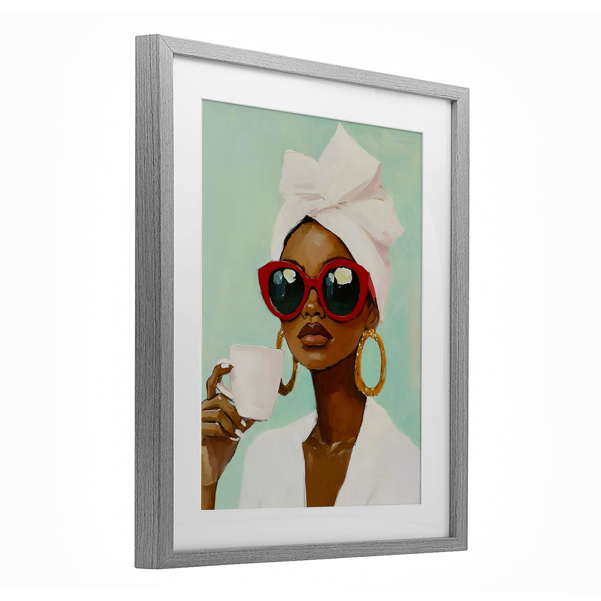 Stupell Industries Coffee Lover in Red Sunglasses Gray Framed Print Under Glass, design by The Prints Vibe