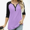 thumbnail image 6 of Womens Top 3/4 Length Sleeve Shirts Fashion Color Block Raglan T-Shirt Casual V-Neck Button Blouses Fall Winter Long Sleeve Slim Shirts Pullover Tops, 6 of 9