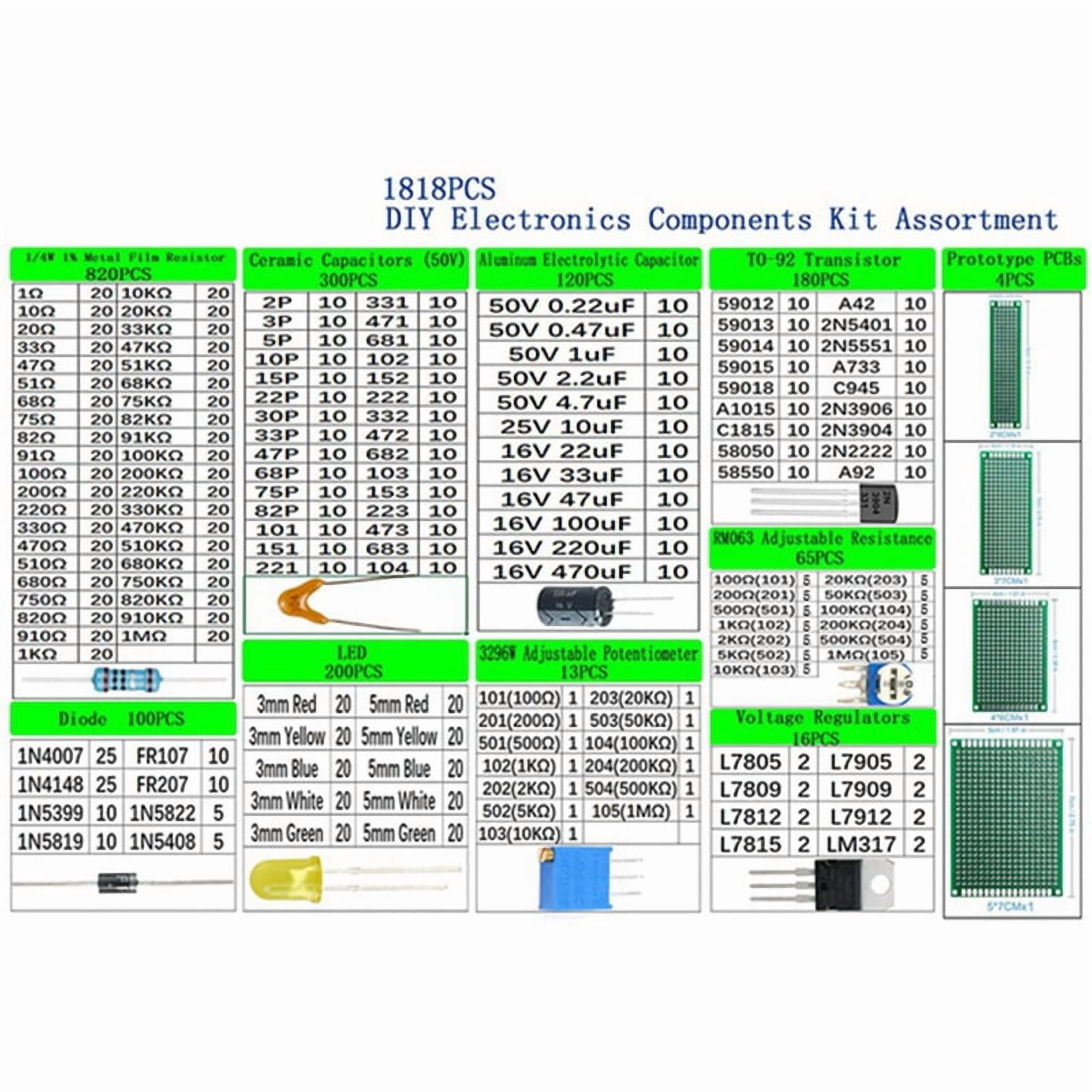 3636PCS DIY Electronics Components Kit Assortment Resistors LED Triode Capacitors Diodes PCB Potentiometer Resistanc