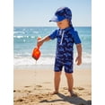 thumbnail image 5 of BemeyourBBs Toddlers Baby Boys 3 Piece Swimsuit Infant Bathing Suit Swim Shirt Trunk Shorts Set and Sun Hat Short Sleeve Shark Swimwear Sunsuit UPF 50+ Rash Guard, 5 of 9