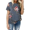 thumbnail image 1 of Guardurnaity Camiseta de mujer con estampado de manga corta con cuello Blusa casual Prendas para la parte del cuerpo Gris L, 1 of 5