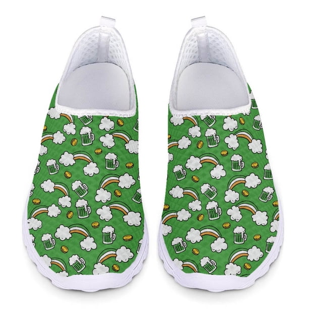 Zapatillas de deporte informales con estampado de elfo irlandés de dibujos animados para mujer, zapatos planos cómodos de malla sin cordones para el día de San Patricio para primavera y verano