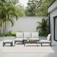thumbnail image 3 of SERWALL 7-Piece HDPE Outdoor Patio Furniture Set, Modular Conversation Sofa, Weather-Resistant Patio Sofa, Deck, Backyard & Poolside, Grey Frame with Khaki Cushions, 3 of 9