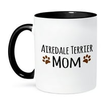 3dRose, Airedale Terrier Dog Mom - breed-specific design with brown paw prints - doggie lovers - doggy love, 11oz Two-Tone Black Mug