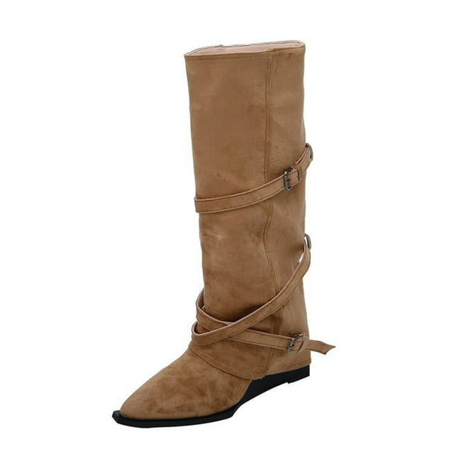 Womens Winter Boots Knee-High Buckle Straps Womens Boots Ankle for Fall Winter