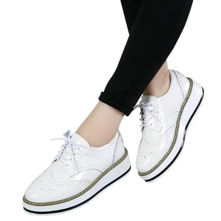 jsaierl Women s Classic Oxfords Lace-up Shoes Platform Leather Business Formal Dress Shoes Square Toe Walking Shoes