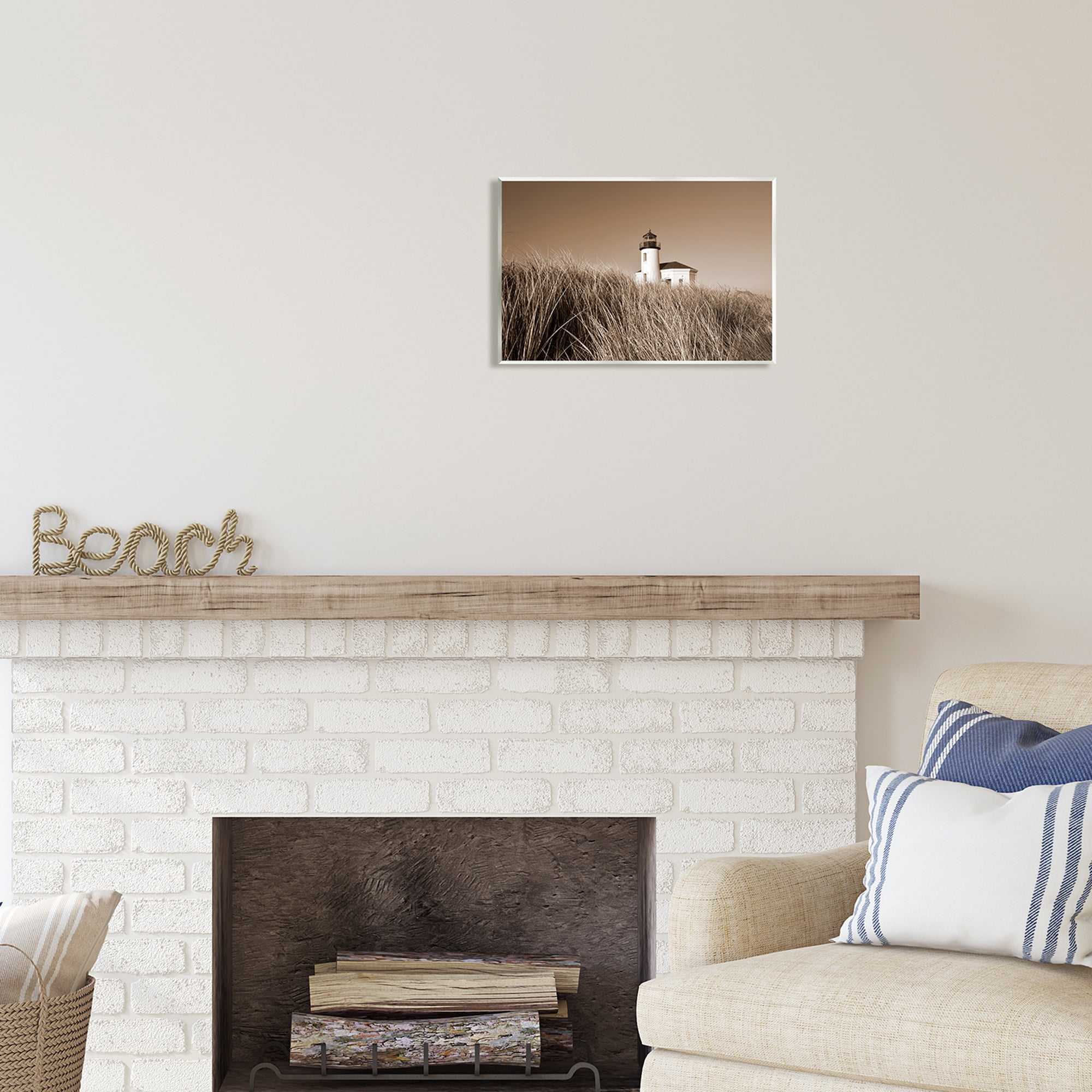 Stupell Industries Seaside Lighthouse Beach Grasses Photography Coastal Photography Unframed Art Print Wall Art