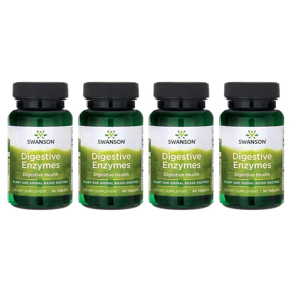 Swanson Digestive Enzymes - Promotes Digestive Health Support - Aids Healthy Digestion of Carbs, Proteins, & Fats - (90 Tablets) 4 Bottles