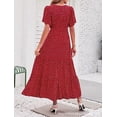 thumbnail image 2 of Women's 2026 Summer Casual Boho Floral Print Short Flutter Sleeve Crew Neck Smocked High Waist Smocked Flowy Long Maxi Dress, 2 of 5