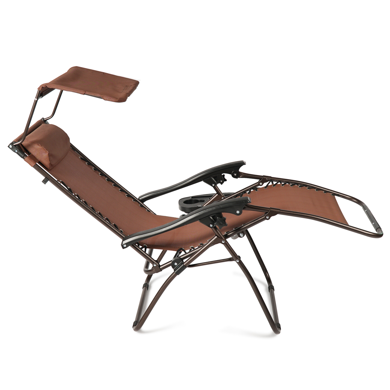 BELLEZE Zero Gravity Chair Shade Blocker Folding Chair Folding Chair Bungee Suspension Canopy Patio Brown - image 2 of 7