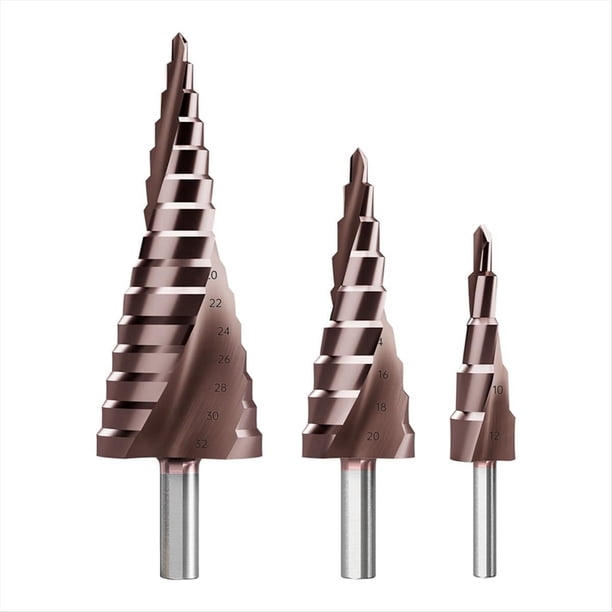 Juego de brocas escalonadas, 3 brocas de titanio, métricas, de 4 mm a 32 mm, brocas cónicas para metal, madera y PVC.