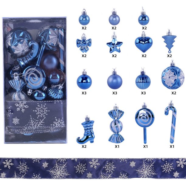 Decoraciones navideñas, adornos navideños, regalos navideños Juego de 30 adornos navideños con forma de bastón de caramelo y cinta. Combinación de bolas y cintas.