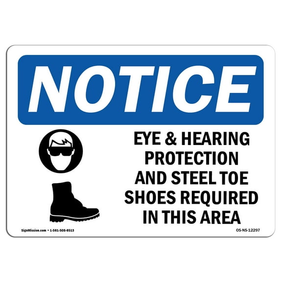 OSHA Notice Sign - Eye & Hearing Protection And | Plastic Sign | Protect Your Business, Construction Site, Warehouse & Shop Area |  Made in the USA