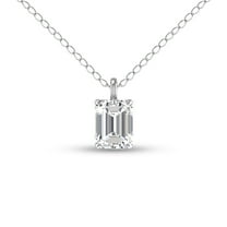 SZUL Women's Lab Grown 1 Carat Emerald Solitaire Diamond Pendant in 14K White Gold