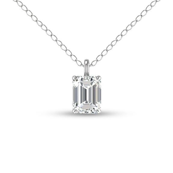 SZUL Women's Lab Grown 1 Carat Emerald Solitaire Diamond Pendant in 14K White Gold