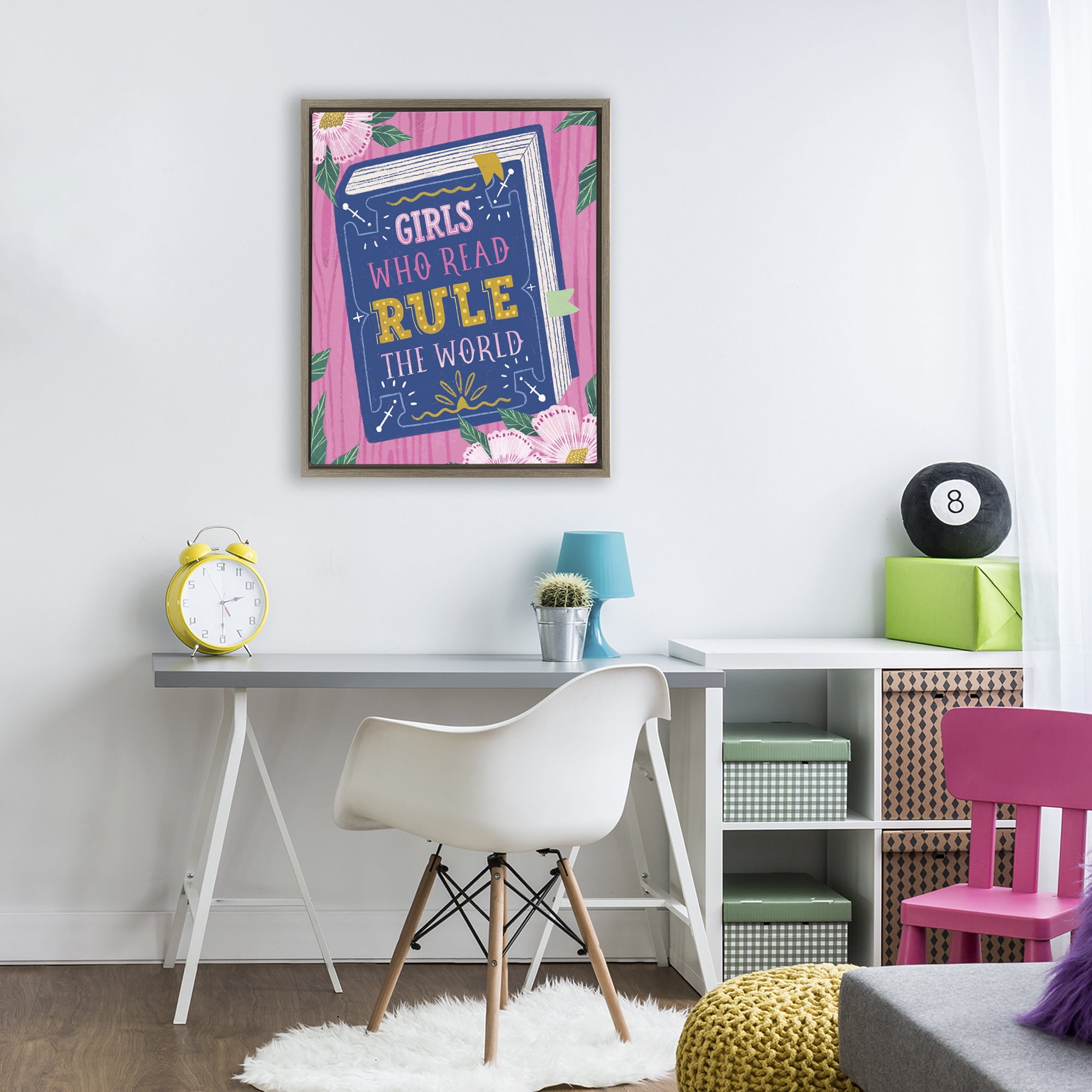 Stupell Industries Girls Who Read Inspirational Brown Framed Floater Canvas Wall Art, design by Vanessa Stoilova
