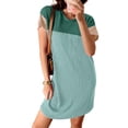 thumbnail image 2 of Fantaslook Summer Color Block Dresses for Women Crewneck Short Sleeve T shirts Dress Ribbed Dresses with Pockets, 2 of 9
