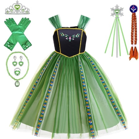 MAVLLY Anna Costume for Girls Princess Anna Dress Up Cloths for Little Girls Birthday Christmas Halloween Cosplay 2-8 Years