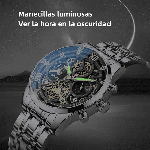 Reloj pulsera Skmei 7039 color plateado fondo negro Walmart en linea