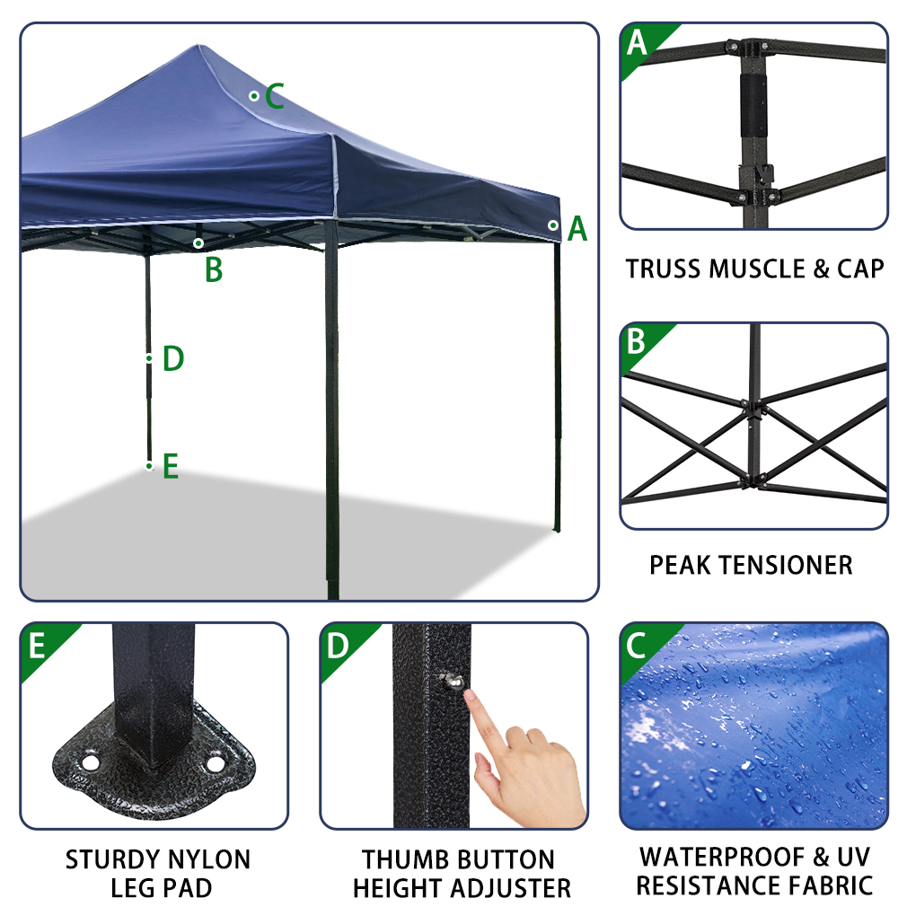 Pop up Canopy 10x10 Pop up Canopy Tent Folding Protable Ez up Canopy Sun Shade , 118.1 in, Blue - image 3 of 6