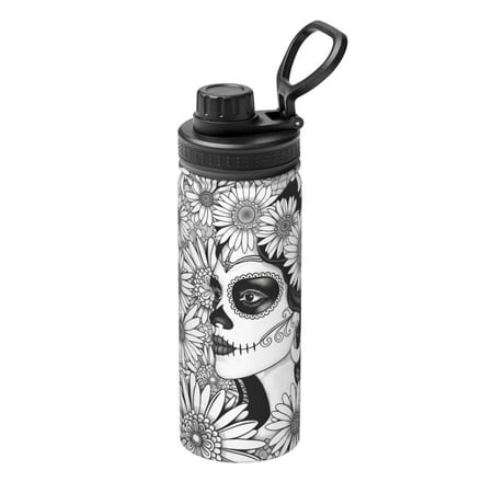 

Fuzoiu Floral Sugar Skull Portrait Print 18oz Sports Insulated Kettle Stainless Steel Vacuum Water Bottle Leakproof Sport Flask