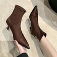 thumbnail image 5 of Lovskoo 2024 Dressy Ankle Boots for Women Stiletto-Heelss Pointed Toe Retro Elastic Fashion High Heel Booties Wedding Dress Shoes Coffee, 5 of 9