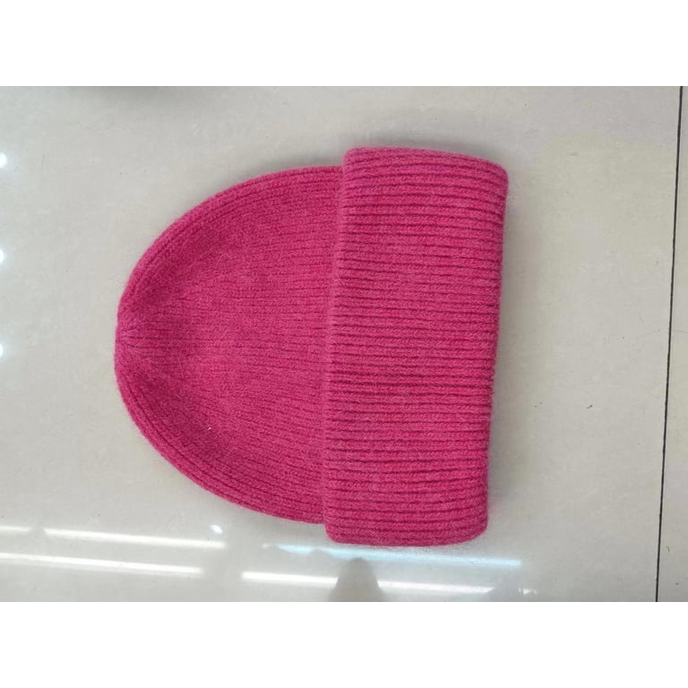 Angora Rabbit Fur Hot Pink Beanie Hat Hot Pink Angora Wool Hat, Peaked Beanie Hat, Hand Knit Wool  main image 2