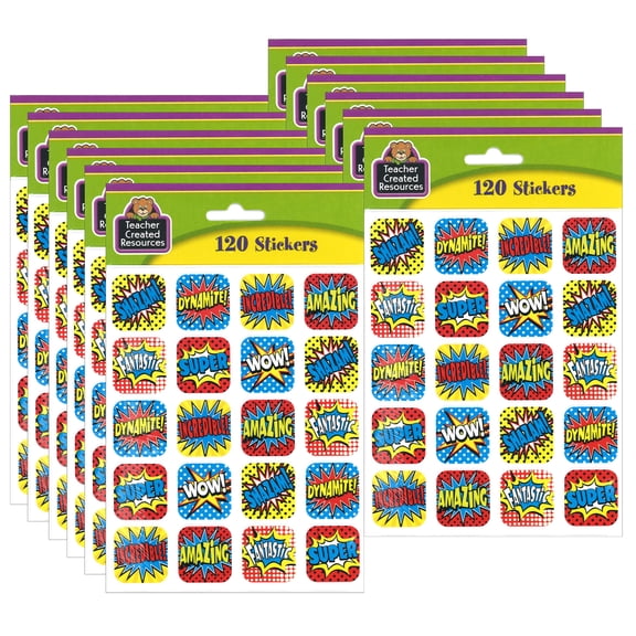 Teacher Created Resources Superhero Stickers, 1", 120 Per Pack, 12 Packs