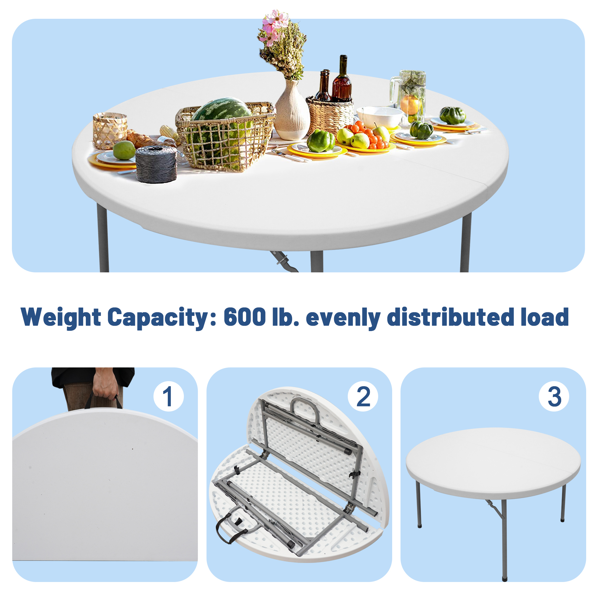 SUMKEA 4ft Round Banquet Folding Table for Indoor and Outdoor, White