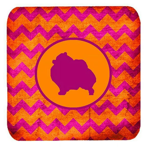 Pomeranian Chevron Pink And Orange Foam Coasters, Set Of 4