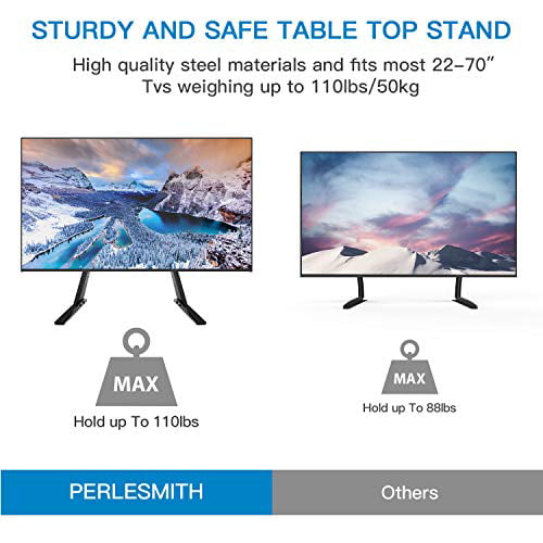 PERLESMITH Universal Table Top TV Stand for 37-70 Inch Flat Screen VESA up to 800x400mm LCD TVs Premium Height Adjustable Leg Stand Holds up to 110lbs 