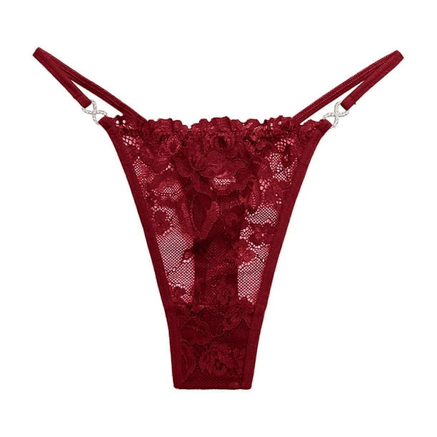 Women Lace T-Back Panties Diamond Embellished Thong Seamless Thin Strap G-String Ultra Thin Bikini Underwear