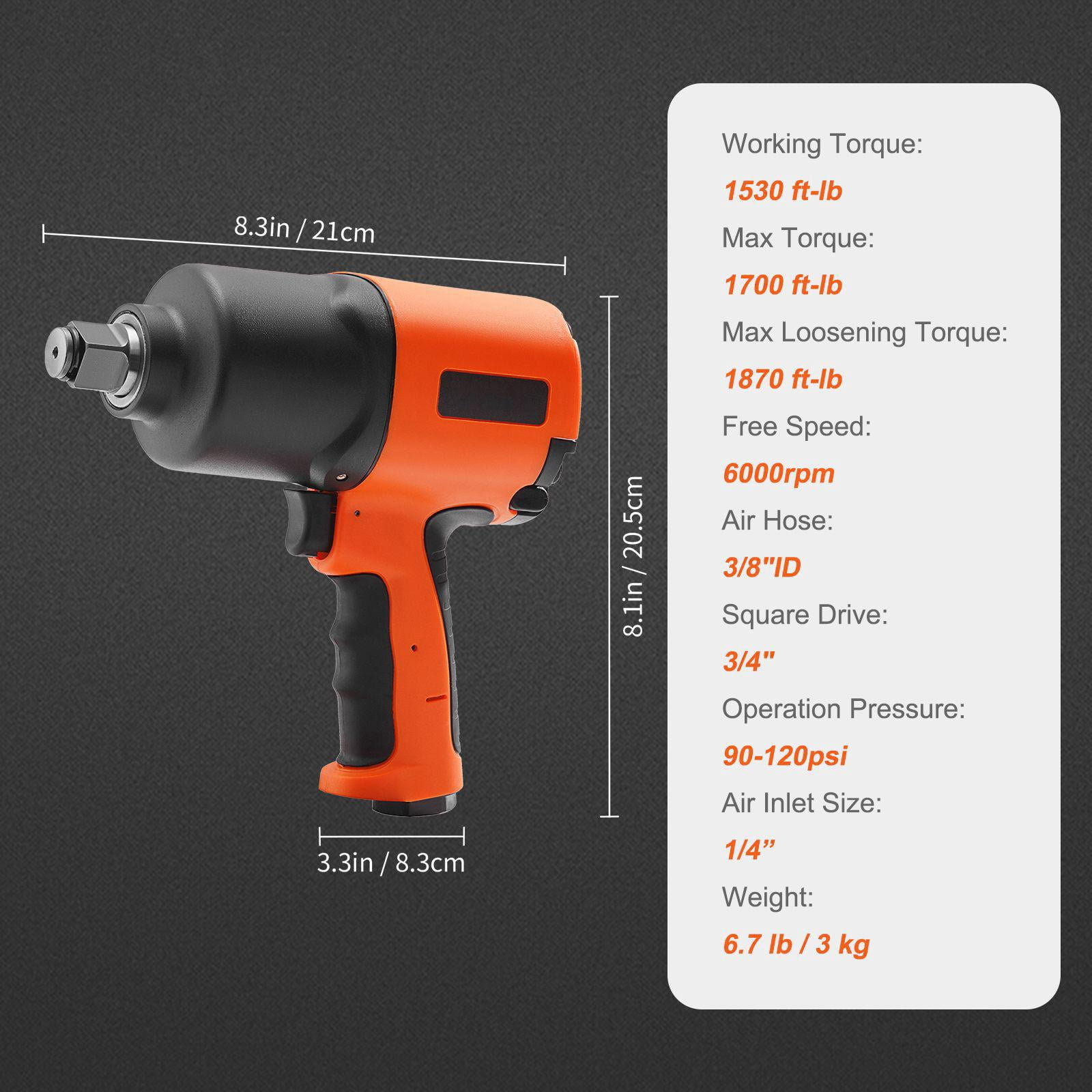 3/4 Inch Heavy Duty Pneumatic Impact Wrench 1870 ft lbs Torque Composite Air Impact Gun for Automotive Repair Maintenance