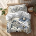 thumbnail image 2 of Gradient Blue Flower Full Size Comforter Set, Spring Blue Floral Butterfly Newspaper Texture Bedding for All Seasons, 4 Pcs Bed Set, 1Quiltcover (86"x86") ,1Sheet(80"x116"), 2Pillowcases (30"x20"), 2 of 9