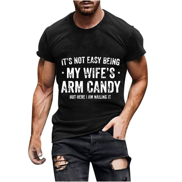 Carta de los Hombres Impresa Cuello Redondo Manga Corta Superior, Moda Casual Camiseta para el Uso Diario de Verano