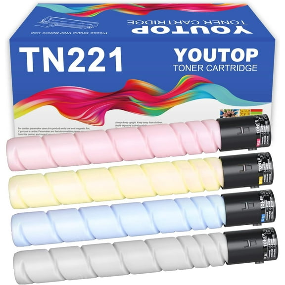 YOUTOP 4PK TN-221 TN221 Toner Cartridge Compatible for Konica Minolta bizhub C227 C287 (A8K3130 A8K3230 A8K3330 A8K3430)